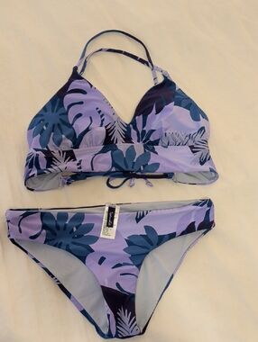 Splendid Purple Tropical Leaf Bikini Set - Women's Two-Piece Swimwear